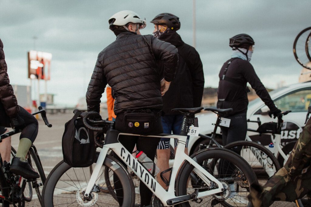 Cyclists in winter clothing