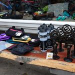 A bench filled with prizes as part of an alleycat race in Rotterdam